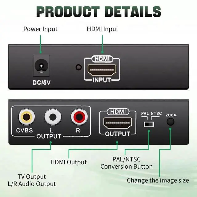 Alt view image 5 of 7 - HDMI to 3RCA CVBS AV Converter Adapter, Digital to Analog RCA Video Audio Adapter Supports PAL/NTSC, for PC Laptop Xbox Camera TV Monitor