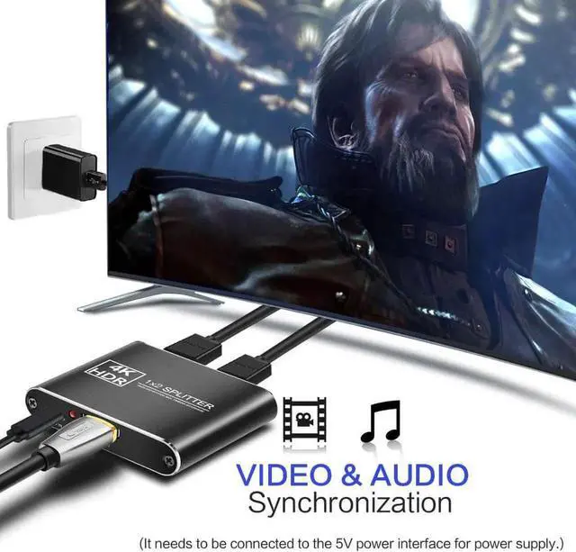 Alt view image 2 of 7 - 1x2 HDMI Splitter 1 In 2 Out, 4K 1080P 3D Mirror HDMI Distribution Splitter, Mirror Single Signal to Two Monitors Simultaneously