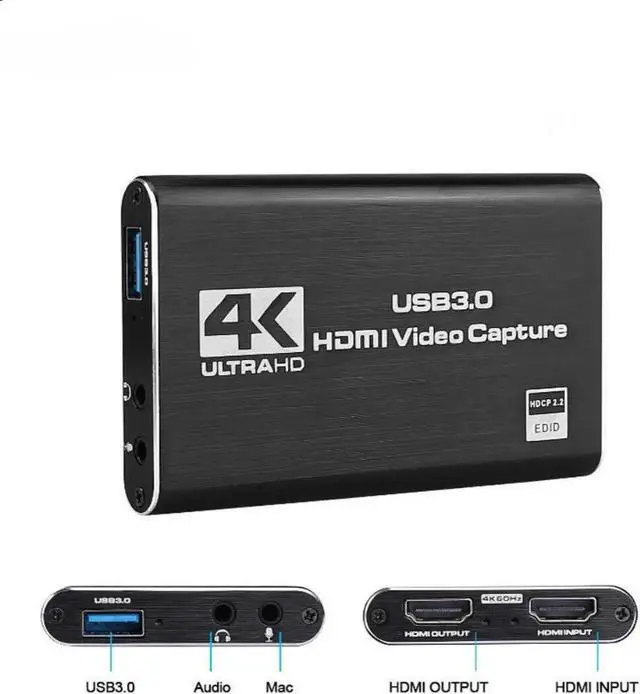 Main image of USB 3.0 4K@60Hz HDMI Video Capture Card, 1080P HD Audio Video Grabber for Game Recording, Live Streaming, Compatible PS4 Camera