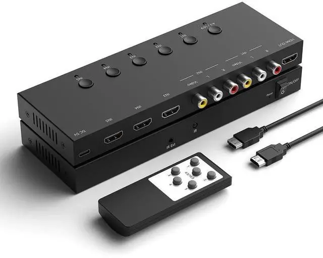 Alt view image 6 of 7 - 2-Way RCA AV to HDMI Converter with 3-Port HDMI 2.0 Switch 2-in-1 Combo Adapter, 4:3/16:9 Aspect Ratio Adjustable for Retro Consoles & Modern Game Players