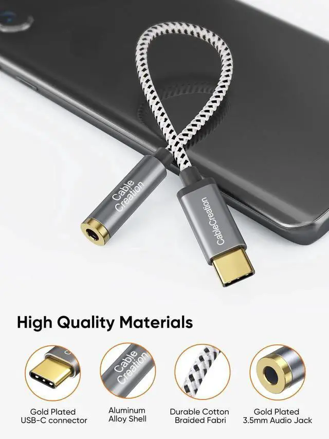 Alt view image 3 of 7 - 0.33FT USB C to 3.5mm Audio Adapter with Built-in 24Bit/96kHz HiFi DAC, Type-C Aux Headphone Dongle Compatible with iPhone 15/16 Series Galaxy S24 S23 Ultra Pixel 9 iPad