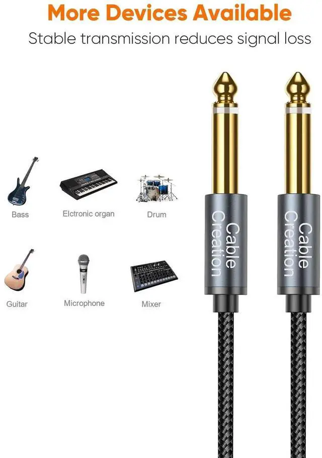 Alt view image 2 of 7 - 10FT/3M Nylon Braided 1/4 Inch TS Guitar Instrument Cable, 6.35mm Straight Male to Male Mono Audio Cord for Electric Guitar Bass Keyboard Mixer Amplifier Speaker Equalizer