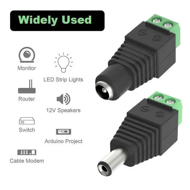 Alt view image 6 of 7 - 12V DC Power Connectors, 5.5mm x 2.1mm DC Male & Female Plug Kit (5 Male + 5 Female) for LED Strips CCTV Security Outdoor Cameras