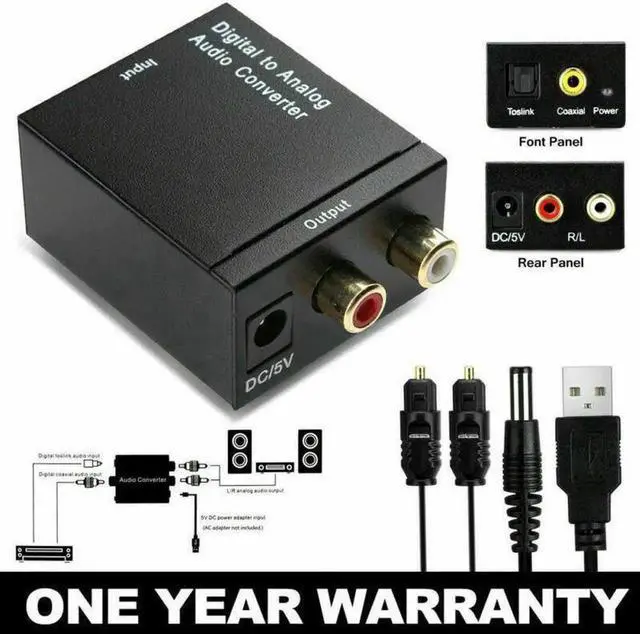 Main image of Digital Optical Toslink to Analog RCA 3.5mm Audio Converter Adapter with Optical Fiber Cable