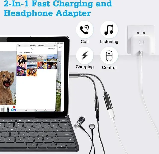 Alt view image 5 of 7 - USB C to 3.5mm Headphone Audio Adapter, 2-in-1 Type C AUX Dongle with 60W PD Fast Charging for Samsung Galaxy Pixel Series Phones