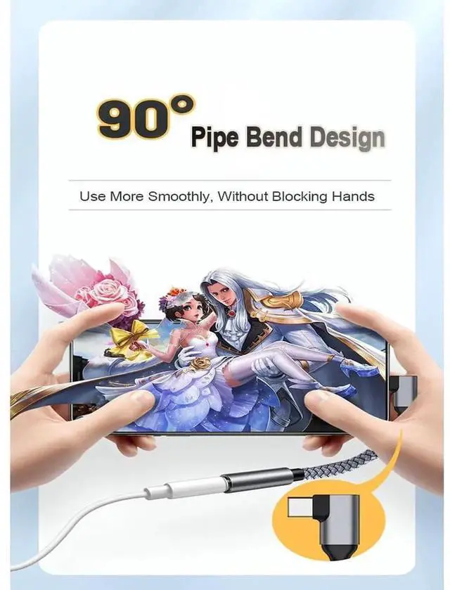 Alt view image 3 of 7 - 90 Degree Braided USB C to 3.5mm Headphone Jack Adapter, Right Angle Type C AUX Audio Dongle for iPhone 15/16 Pro Samsung S23 Ultra Note20 iPad Pro