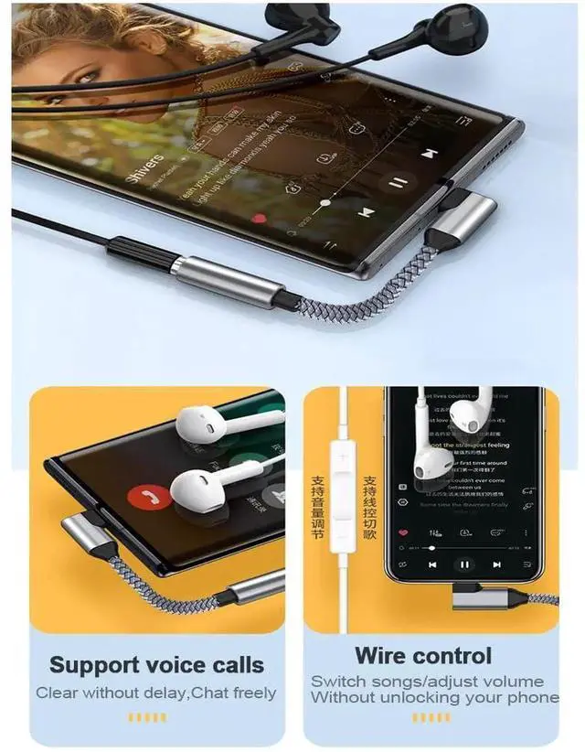 Alt view image 7 of 7 - 90 Degree Braided USB C to 3.5mm Headphone Jack Adapter, Right Angle Type C AUX Audio Dongle for iPhone 15/16 Pro Samsung S23 Ultra Note20 iPad Pro