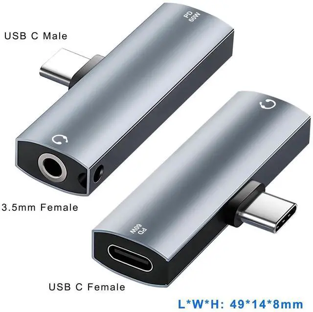 Alt view image 3 of 6 - 2-in-1 USB C Audio & Charging Splitter Dongle, Type C to 3.5mm Aux Headphone Jack with 60W PD Fast Charge Compatible with iPhone 15/16 Series, iPad, Samsung Galaxy Note, Google Pixel