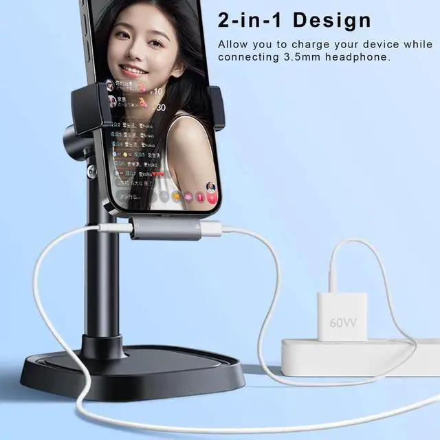 Alt view image 6 of 6 - 2-in-1 USB C Audio & Charging Splitter Dongle, Type C to 3.5mm Aux Headphone Jack with 60W PD Fast Charge Compatible with iPhone 15/16 Series, iPad, Samsung Galaxy Note, Google Pixel