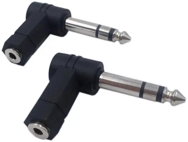 Main image of 2 Pack Right Angle 1/4" Male to 1/8" Female Audio Adapter, 90 Degree 6.35mm 3-Pole TRS Male to 3.5mm Female Stereo Headphone Converter Connector