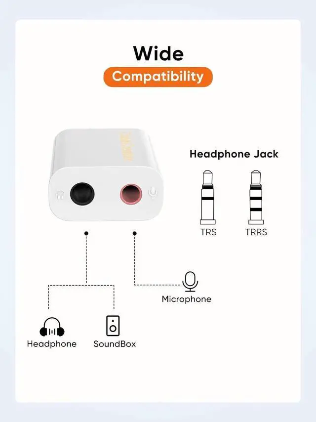 Alt view image 2 of 7 - White External USB Audio Adapter, USB Sound Card with Separate 3.5mm Headphone & Mic Jack, Plug-and-Play Driver-Free for Windows Mac Linux PC Laptop PS4