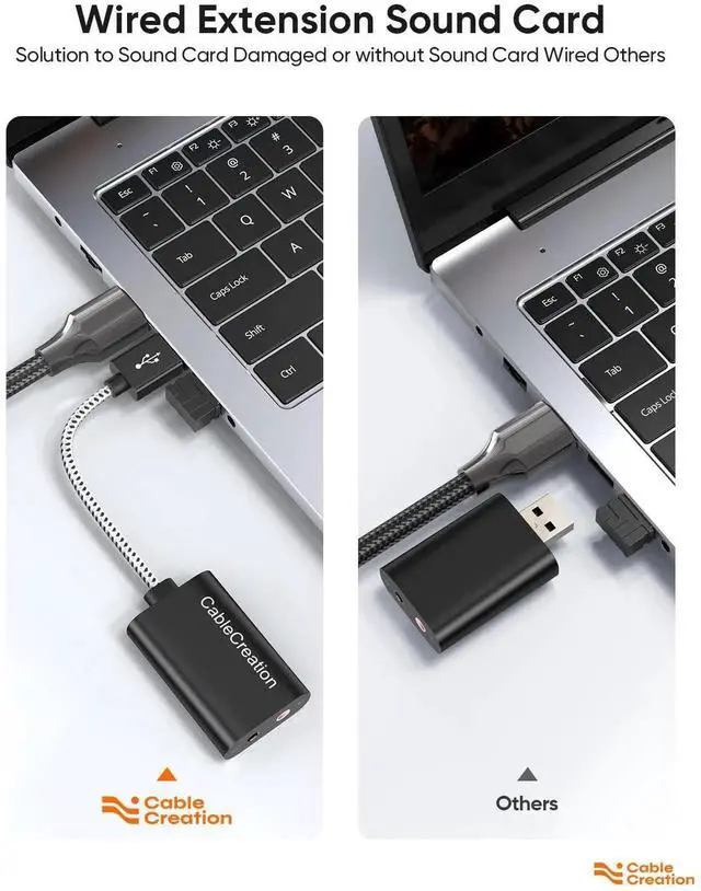 Alt view image 7 of 7 - USB External Sound Card Audio Adapter, Aluminum Black USB to 3.5mm Headphone & Mic Jack, Plug and Play for Windows, Mac, Linux, PS4, PS5