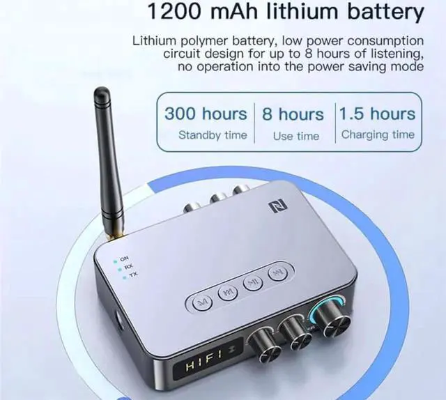 Alt view image 3 of 6 - 4-in-1 Bluetooth 5.1 Transmitter Receiver Optical AUX RCA 6.5 Mic NFC Low Latency Audio Adapter with FM Radio