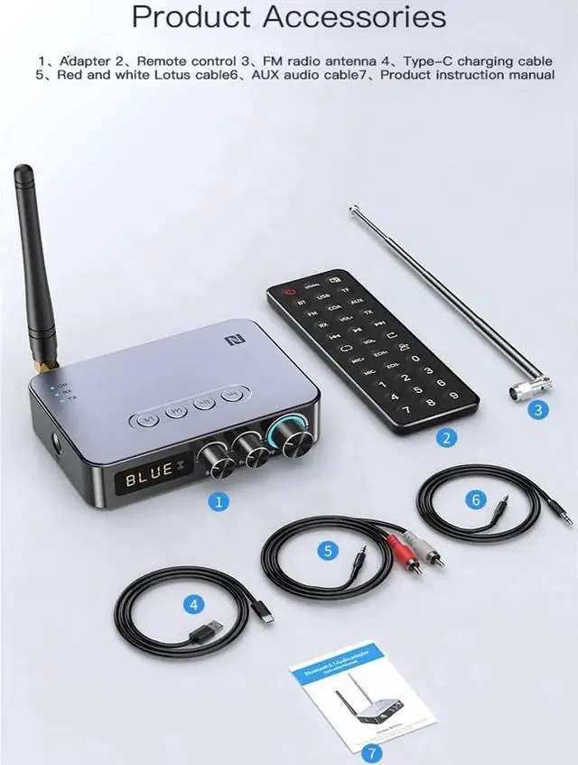 Alt view image 4 of 6 - 4-in-1 Bluetooth 5.1 Transmitter Receiver Optical AUX RCA 6.5 Mic NFC Low Latency Audio Adapter with FM Radio