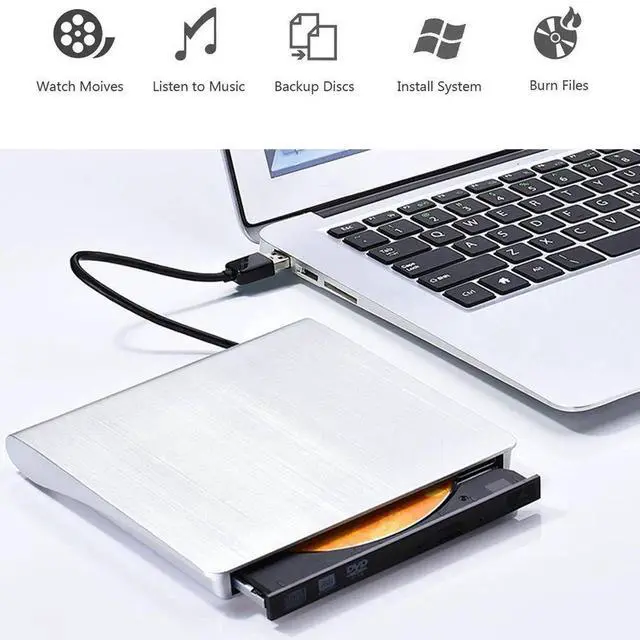 Alt view image 2 of 6 - White Slim External CD DVD Drive USB3.0 DVD-RW Burner Rewriter Compatible with Windows 7/8/10 Mac Laptop Notebook Desktop PC
