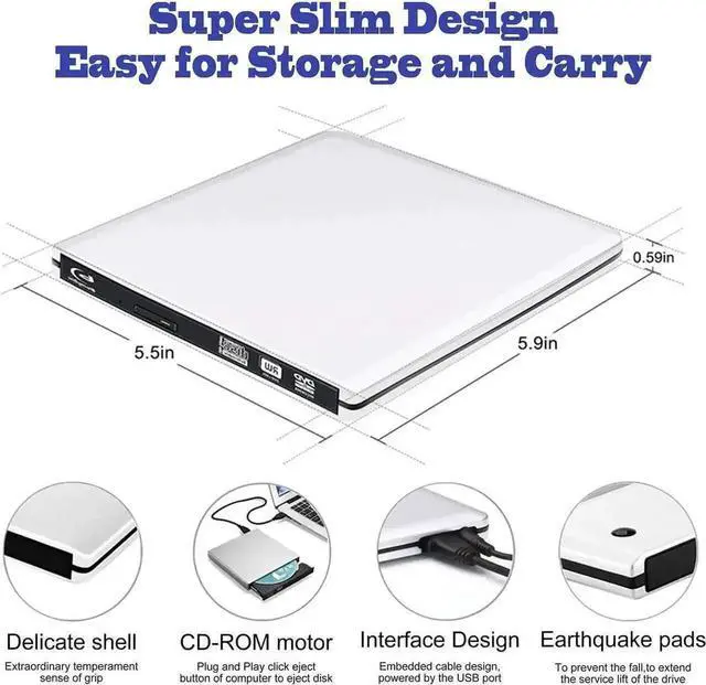 Alt view image 2 of 7 - Aluminum External Blu-Ray Burner Player Drive ,USB 3.0&Type-C Portable CD DVD +/-RW Drive DVD/CD ROM Rewriter Burner Writer Compatible with Laptop Desktop PC Windows Mac Pro MacBook Silver