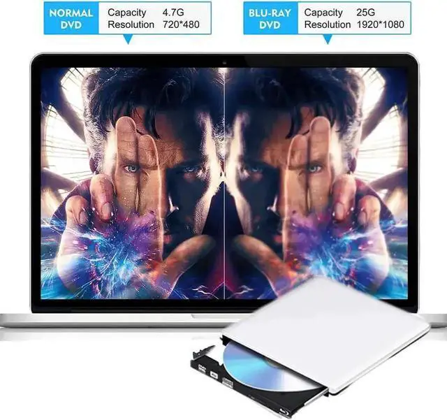 Alt view image 5 of 7 - Aluminum External Blu-Ray Burner Player Drive ,USB 3.0&Type-C Portable CD DVD +/-RW Drive DVD/CD ROM Rewriter Burner Writer Compatible with Laptop Desktop PC Windows Mac Pro MacBook Silver