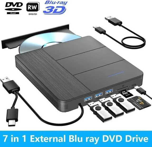 Main image of 7-in-1 Multifunctional External Blu Ray Burner with 4 USB Ports & SD TF Card Reader, Supports 100G BDXL Disc Read Write, USB3.0 Type-C Optical Drive Compatible with Windows XP/7/8/10/11 Linux Mac OS L