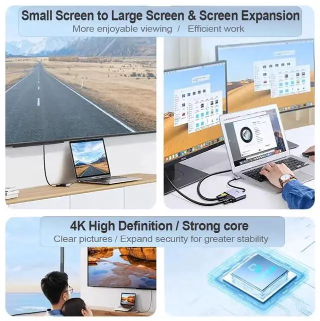 Alt view image 3 of 7 - Thunderbolt 3 USB C to HDMI VGA Dual Display Adapter, Type-C 2-in-1 Video Converter Compatible with MacBook Pro, iPad Pro/Air, Dell XPS 13/15, Surface Pro, Galaxy S8/S9, Huawei P20