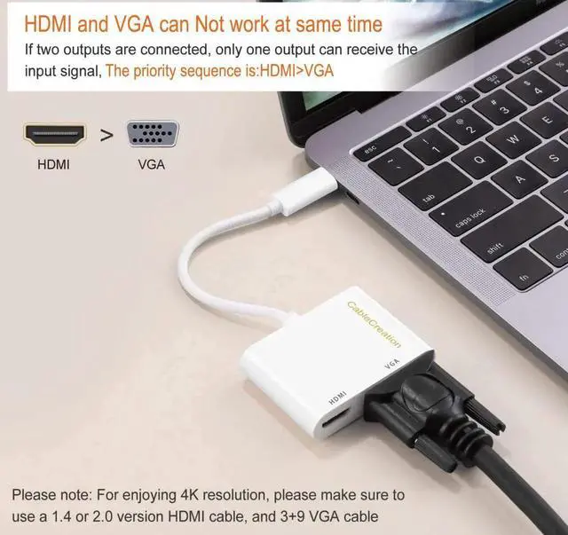 Alt view image 3 of 6 - USB C to HDMI VGA 2-in-1 Adapter, Type-C to 4K HDMI + 1080P VGA Dual Display Converter, Compatible with iPhone 15 Plus/15 Pro Max, Galaxy S22 Ultra, MacBook Pro, 2020 iPad Pro, Chromebook Pixel, Dell