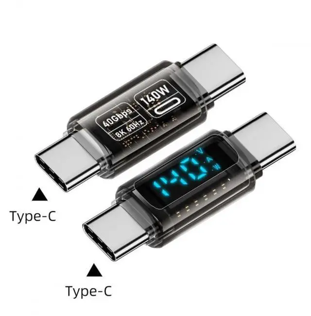 Alt view image 3 of 7 - Transparent USB4.0 Male to Male Type-C Extension Adapter, Smart LED Digital Display 40Gbps 140W Voltage Current Power Tester Detector, Full-Function USB-C Extender Compatible with All Type-C Laptops,
