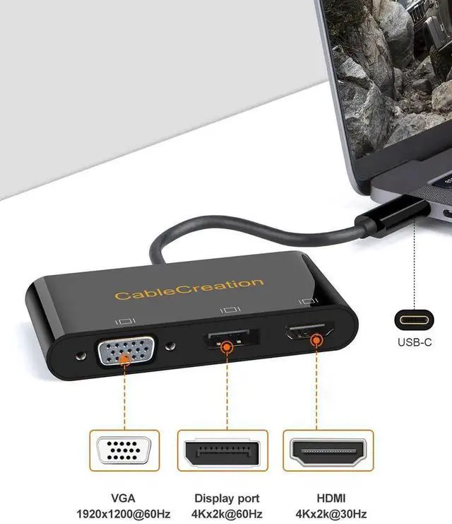 Alt view image 6 of 6 - 3 in 1 USB C MST Multiport Adapter, Type-C to HDMI VGA DisplayPort Video Converter, Triple Display Output, Black Compatible with MacBook Pro 2020, iPad Pro 2018, XPS, Spectre x360, Galaxy S10