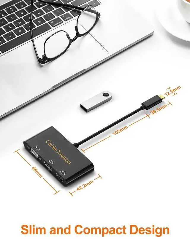 Alt view image 4 of 6 - 3 in 1 USB C MST Multiport Adapter, Type-C to HDMI VGA DisplayPort Video Converter, Triple Display Output, Black Compatible with MacBook Pro 2020, iPad Pro 2018, XPS, Spectre x360, Galaxy S10