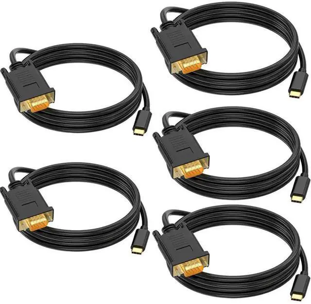 Main image of 6FT USB C to VGA Cable 1080P@60Hz, Thunderbolt 3/4 Compatible Type-C to VGA Video Converter Cord, Gold-Plated Connector Compatible with MacBook Air, iPad Pro, iPhone 15/16, iMac, XPS, Surface, 5 Pack