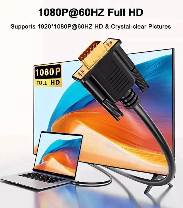 Alt view image 4 of 7 - 6FT USB C to VGA Cable 1080P@60Hz, Thunderbolt 3/4 Compatible Type-C to VGA Video Converter Cord, Gold-Plated Connector Compatible with MacBook Air, iPad Pro, iPhone 15/16, iMac, XPS, Surface, 5 Pack