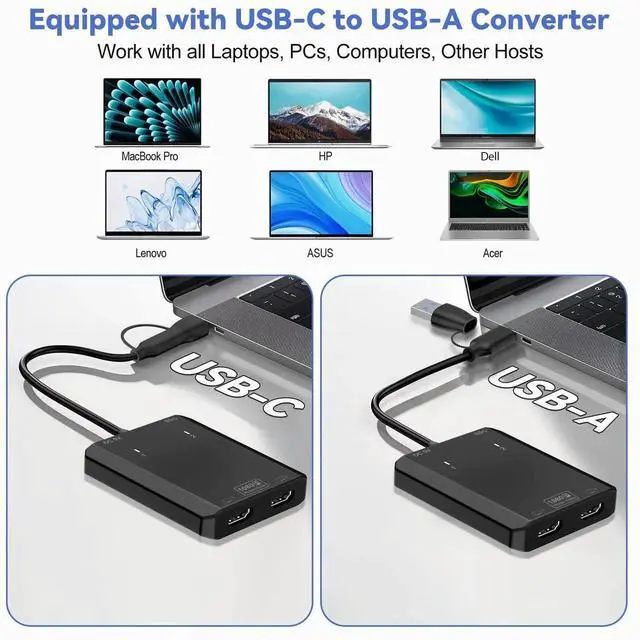 Alt view image 7 of 7 - USB 3.0 to HDMI Dual Monitor Adapter, 1080P Full HD 1 in 2 Out Multi-Screen Extender, Dual Display Extended Video Converter Compatible with MacOS, Windows 7/8/10/11 Laptops