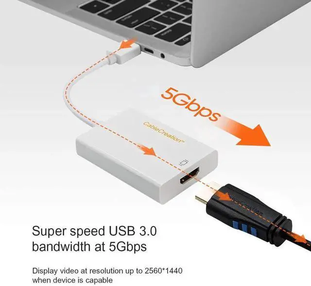 Alt view image 5 of 7 - USB 3.0 to HDMI Adapter with Built-in DisplayLink Chip, External USB Graphics Video Converter, 1080P Full HD Multi-Monitor Extender, White, Compatible with Windows 7/8/8.1/10 & MacOS