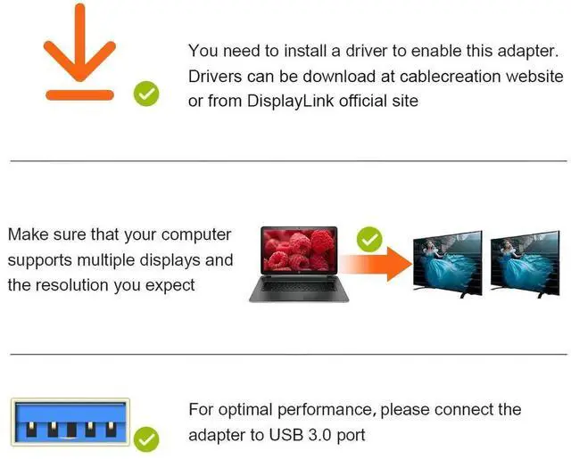 Alt view image 7 of 7 - USB 3.0 to HDMI Adapter with Built-in DisplayLink Chip, External USB Graphics Video Converter, 1080P Full HD Multi-Monitor Extender, White, Compatible with Windows 7/8/8.1/10 & MacOS