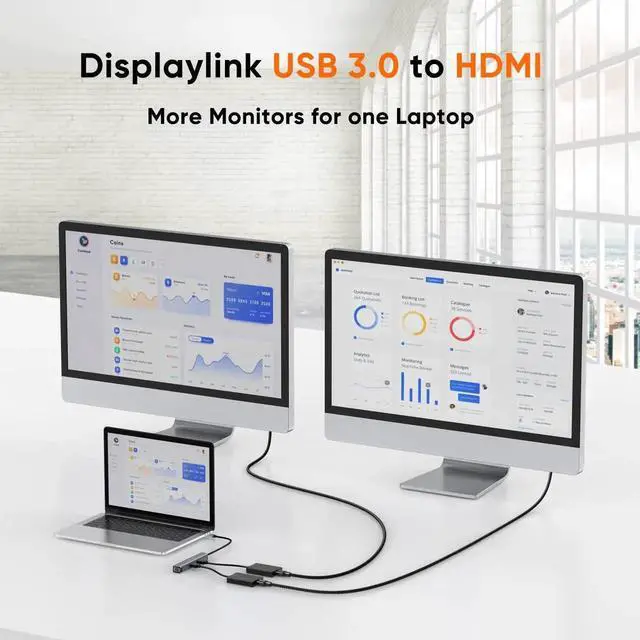 Alt view image 3 of 7 - USB 3.0 to HDMI Adapter Built-in DisplayLink Chip, External USB Graphics Video Converter, Black Multi-Monitor Display Extender Compatible with Windows 11/10 & macOS