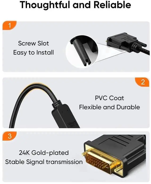 Alt view image 4 of 7 - 0.5Ft/0.15M Bi-Directional HDMI Female to DVI 24+1 Male Adapter Cable, Gold-Plated HDMI to DVI Converter Cord, Supports 1080P & 3D, Black