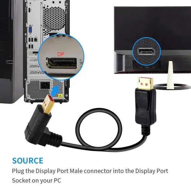 Alt view image 4 of 7 - 6FT/1.8M Right Angle DisplayPort 1.4 Cable, Male to Male 90 Degree Corner DP Cord, Support 8K@60Hz & 4K@144Hz for Graphics Card, Monitor, Gaming PC