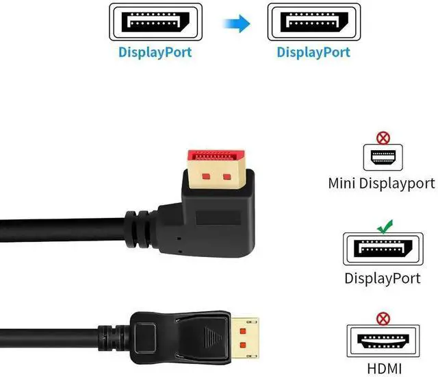 Alt view image 7 of 7 - 6FT/1.8M Right Angle DP 1.4 Male to Male Cable, 90 Degree Angled DisplayPort 1.4 Cord Support 8K@60Hz, 4K@144Hz & 1080P@240Hz for Gaming Monitor, GPU