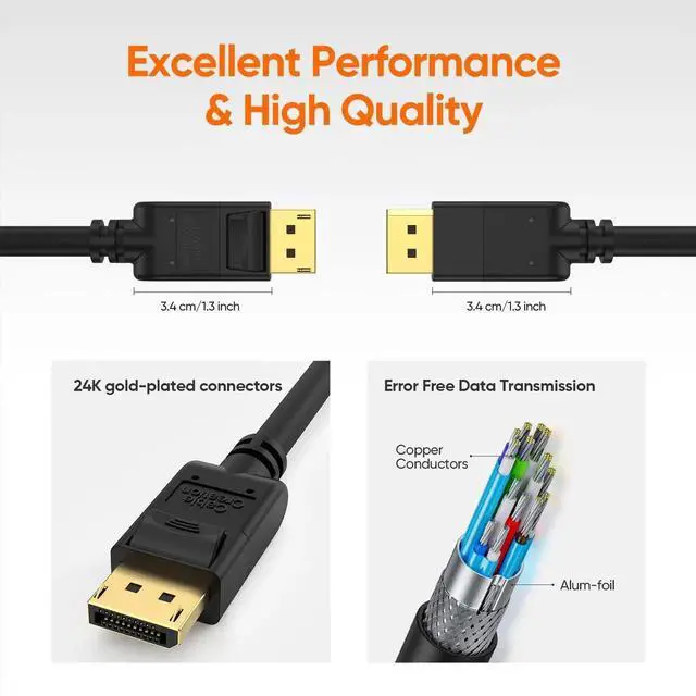 Alt view image 7 of 7 - 2 Pack 6FT/1.8M DP 1.2 Male to Male Cable, 4K@60Hz 2K@144Hz High Speed DisplayPort Cord for PC, Laptop, Monitor and Projector