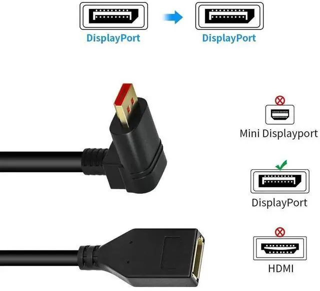 Alt view image 4 of 7 - 0.3M/1FT Right Angle DP 1.4 Male to Female Extension Cable, 90 Degree Angled DisplayPort Extender Cord Supports 8K@60Hz & 4K@144Hz