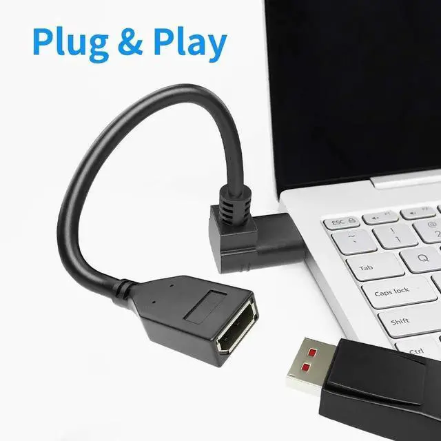 Alt view image 5 of 7 - 0.3M/1FT Right Angle DP 1.4 Male to Female Extension Cable, 90 Degree Angled DisplayPort Extender Cord Supports 8K@60Hz & 4K@144Hz