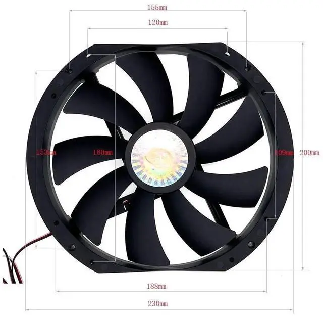 Alt view image 3 of 3 - 230×200×30mm 12V Large Airflow PC Case Fan, Model DF2303012SELN A23030-07CB-3MN-F1 Silent 23cm Cooling Fan
