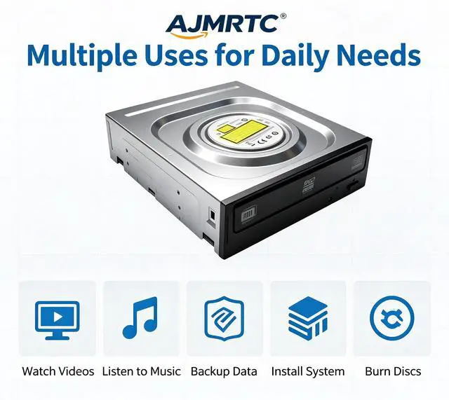Main image of AJMRTC 3.5 Inch SATA Internal Desktop DVD RW Burner Drive, DVD CD Reader Writer M-DISC Supported, 16X DVD Read 24X DVD Burn, Compatible with Windows XP/Vista/8/10 PC Optical Disc Player