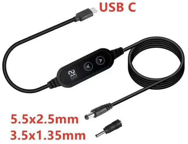 Main image of Adjustable Voltage USB-C PD to Dual DC Tips Power Cable, 5-20V Variable Output 5.5×2.5mm & 3.5×1.35mm Cord for Laptops Routers CCTV Cameras