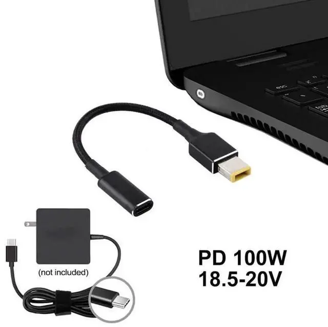 Alt view image 5 of 5 - 100W PD Nylon Braided Power Cable, 18.5-20V Big Square Male Plug to USB-C Type-C Fast Charging Adapter Cord