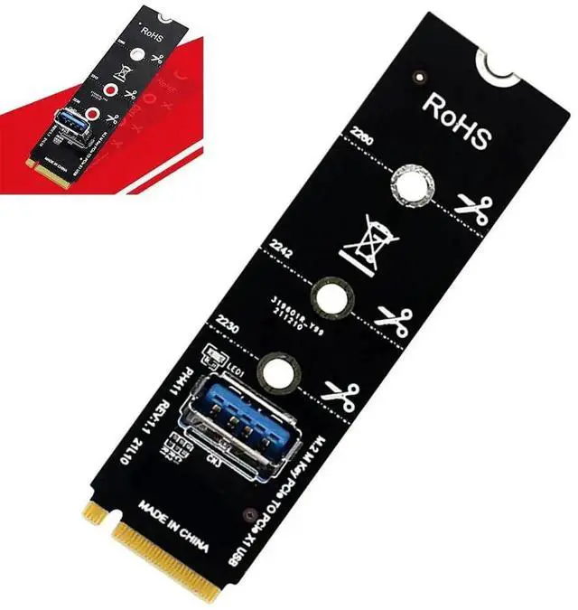 Alt view image 3 of 4 - M.2 M-Key to PCIe X1 USB3.0 Riser Card M2 NGFF Graphic Card Extender Support 2230 2242 2260 2280
