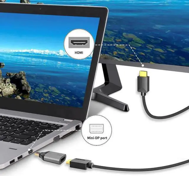 Alt view image 4 of 7 - 2 Pack Gold-Plated Mini DisplayPort Male to HDMI Female Adapter Support 4K For MacBook Surface Pro