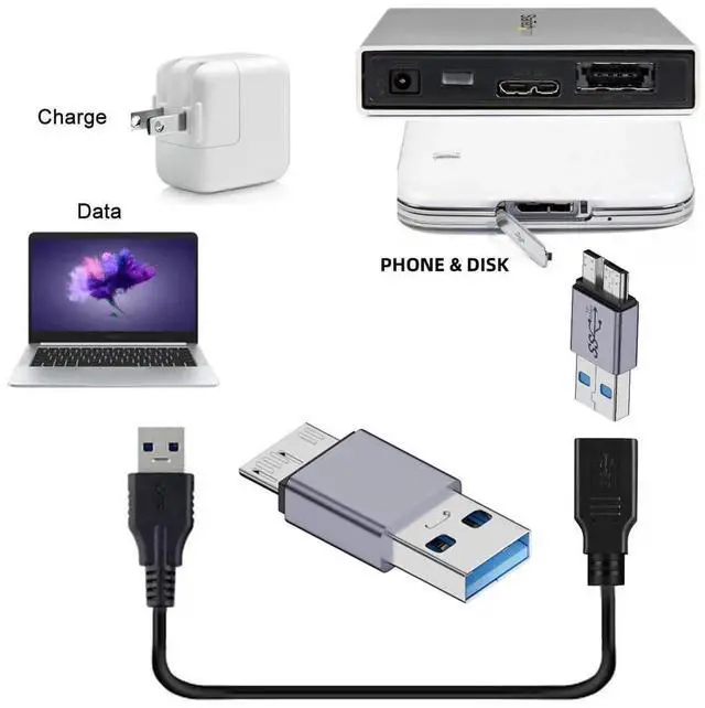 Alt view image 4 of 7 - USB 3.1 Type A Male to Micro USB 3.0 Male Adapter 10Gbps Data Charging Converter For Laptop External SSD