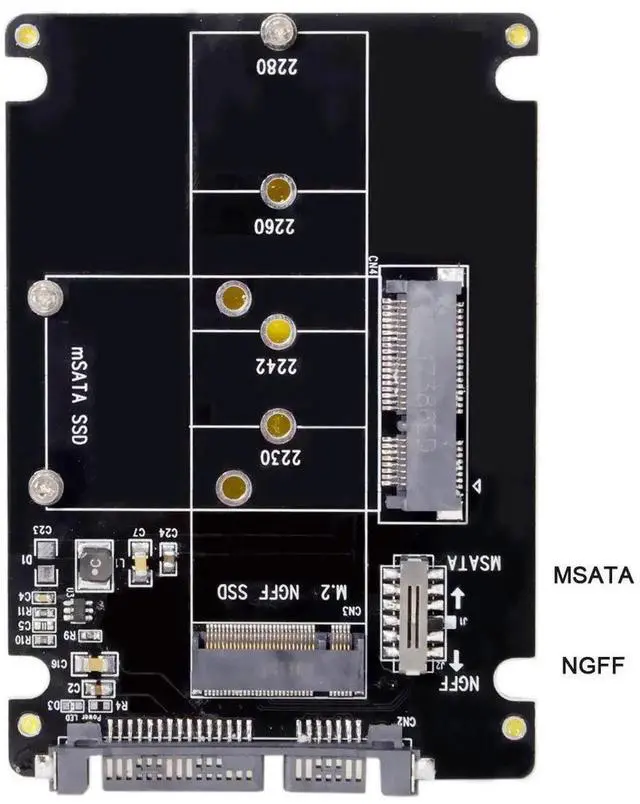 Alt view image 3 of 7 - M.2 NGFF B-Key + mSATA to SATA 3.0 Adapter Enclosure With Power Switch Dual SSD Converter