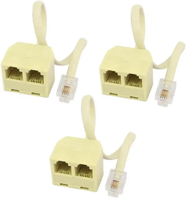 Main image of 6P4C Male to Dual Female Telephone Splitter Adapter 3 Pack Landline Phone Line Coupler Cable