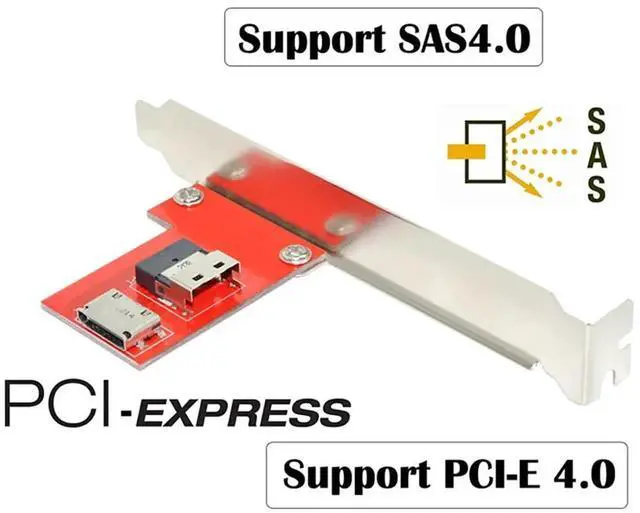 Alt view image 2 of 7 - PCIe 4.0 Slimline SAS SFF-8654 Female to Dual OCuLink SFF-8611/SFF-8612 Female PCBA Adapter Card With Standard PCI Bracket