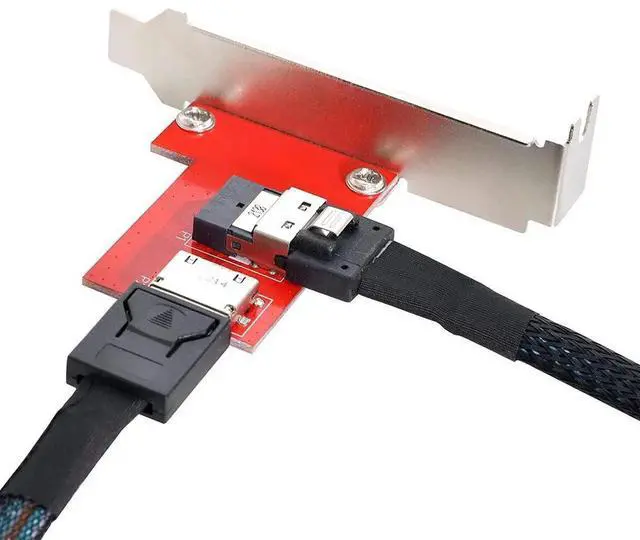 Alt view image 4 of 7 - PCIe 4.0 Slimline SAS SFF-8654 Female to Dual OCuLink SFF-8611/SFF-8612 Female PCBA Adapter Card With Standard PCI Bracket